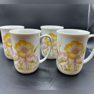 Toscany Japan Jessica Fine China Mug Set of 2 Pink Yellow Flowers